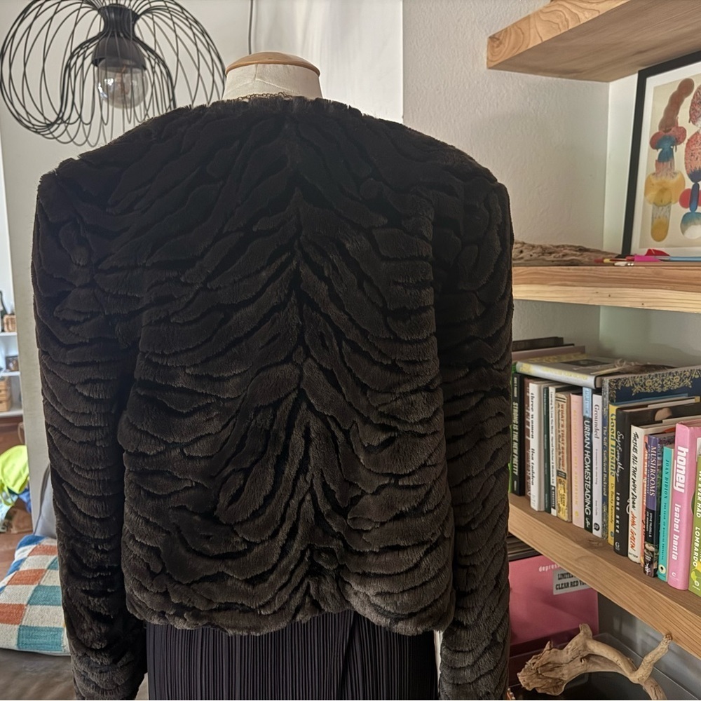Vintage Boxy Handmade Faux Fur Zebra Print Jacket - Picture 13 of 13